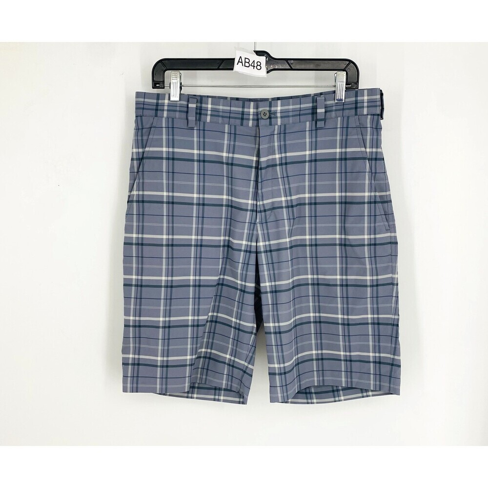 Men’s Nike Golf Grey Plaid Flat Front Chino Golfing Shorts Size 32 Medium